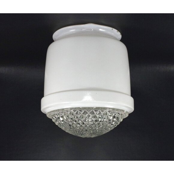 Vintage Round Glass Ceiling Light Shade 1940s Faceted Glass Diffuser - Picture 1 of 5